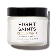 Eight Saints Cloud Whip jar close-up shows airy cream for daily hydration.