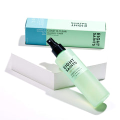 Eight Saints Coast is Clear toner close-up label highlights fragrance-free, gentle daily use.