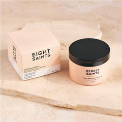 Eight Saints Cocoa Creme packaging from Maine signaling premium, cruelty-free skincare