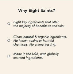 Eight Saints serum pump closeup shows convenient dispensing and smooth texture.