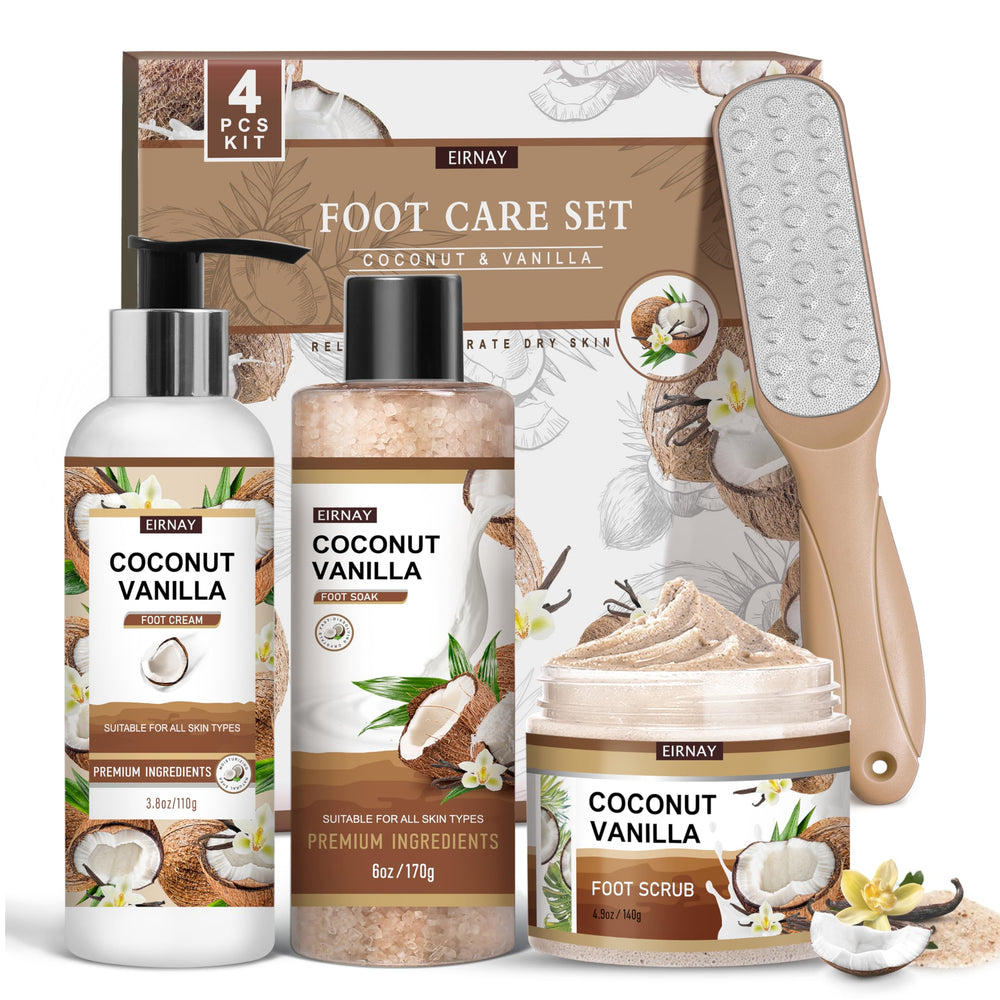 EIRNAY Coconut & Vanilla Foot Soak bottle for hydrated feet after bath