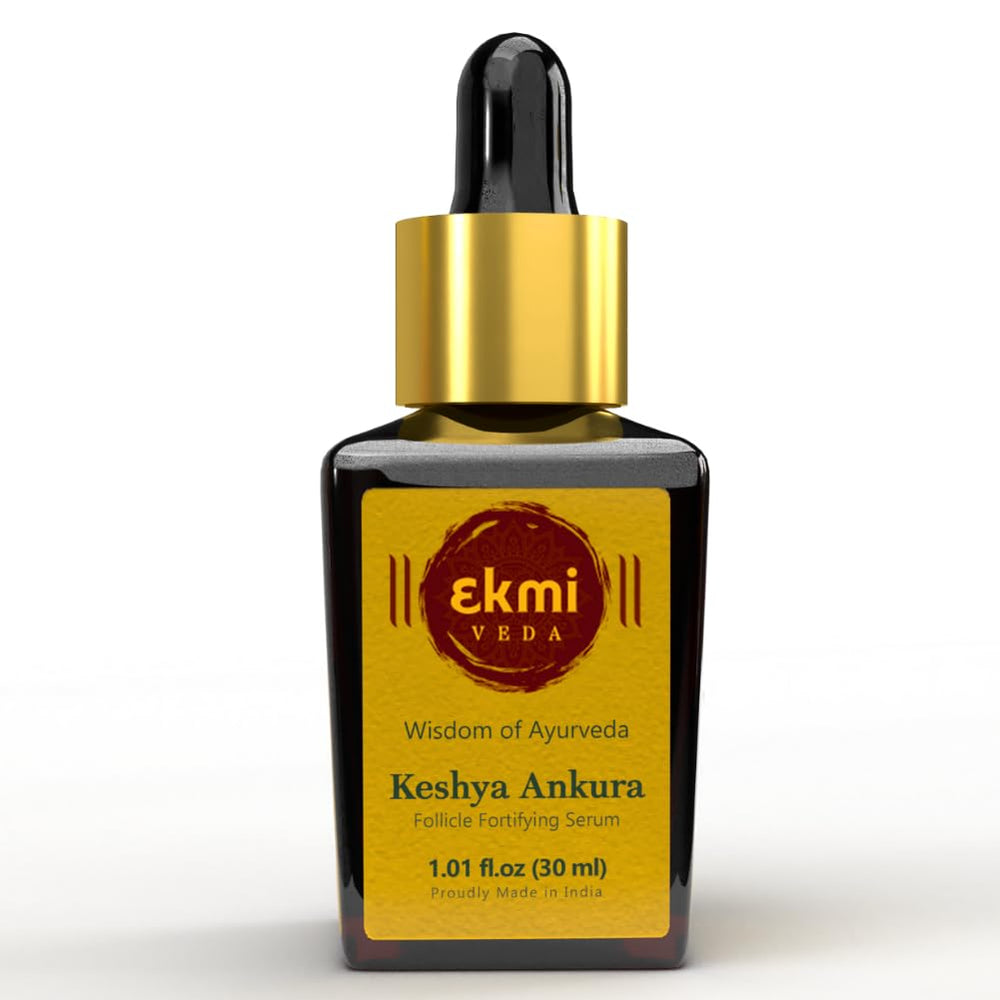 EKMIVEDA Hair Growth Serum bottle closeup for scalp nourishment and thickness