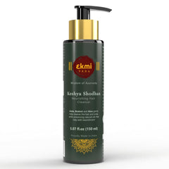 EKMIVEDA Keshya Shodhan shampoo bottle shows rosemary infusion for a healthier scalp.