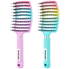 EKONAER detangling brush front view in green-pink pack, ideal for quick detangling and shine.