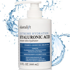 Elastalift Hyaluronic Acid Body Lotion bottle shows hydrating formula for radiant skin
