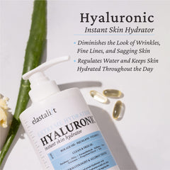 Elastalift Hyaluronic Acid Body Lotion ingredients board with ceramides and vitamin E