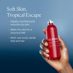 ELEMIS Frangipani Monoi body oil pour shows quick absorption for silky hair ends