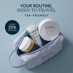Elemis Travel Kit Flatlay showcasing on-the-go skincare in a premium set
