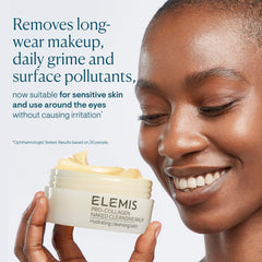 ELEMIS waterproof mascara removal closeup with balm-to-milk action for eye-safe cleansing.