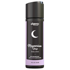 Elepure Pure Elements magnesium sleep lotion bottle closeup with lavender scent for a calming bedtime routine.