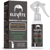 Elevate 5% Minoxidil spray bottle shows an alcohol-free, fast-absorbing formula for daily use