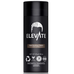 Elevate Hair Fibers dark brown 28g bottle for quick thinning-area thickening.