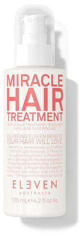 ELEVEN AUSTRALIA Miracle Leave-In bottle close-up highlighting lightweight hydration for frizz control
