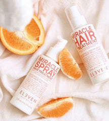 ELEVEN AUSTRALIA Miracle Leave-In Spray demonstrates heat protection and frizz control for polished styles.