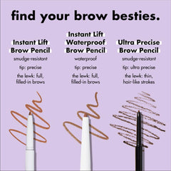 e.l.f. Instant Lift Brow Pencil deep brown shade complements dark hair.