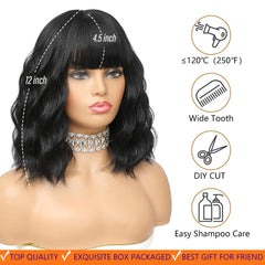 Elfairy black wig 12in curls closeup shows soft waves and defined shape