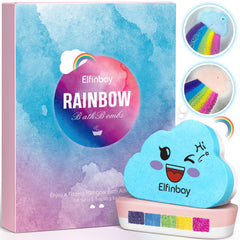Elfinbay Rainbow Cloud Bath Bomb water fizz creates a vivid rainbow bath for kids
