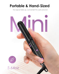 Elilier Mini Flat Iron with travel pouch for easy packing on trips.