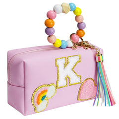 Elilier preppy patch makeup bag front view adds everyday style