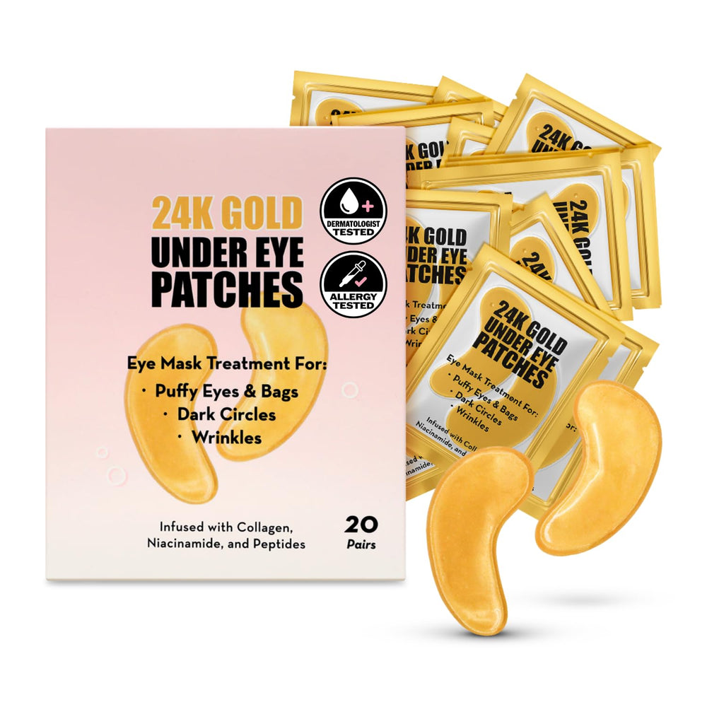 Elizabeth Mott 24K Gold Under Eye Patches packaging conveys spa-ready luxury for daily care
