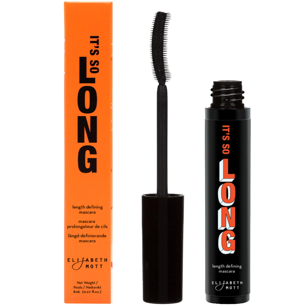 Elizabeth Mott Black Lengthening Mascara wand application for defined, lifted lashes