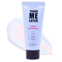 Elizabeth Mott Thank Me Later Radiant Face Primer bottle—smooths skin for a flawless base.