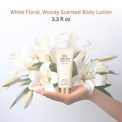 Elizabeth Taylor White Diamonds body lotion bottle on dresser showing elegant packaging.
