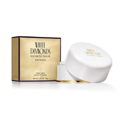 Elizabeth Taylor White Diamonds body puff application demonstrates easy daily fragrance dust