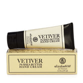 Elizabeth W 7% Shea Butter Hand Cream Vetiver bottle; deeply hydrating for dry hands.