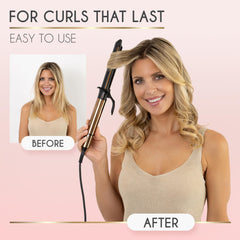 ELLA BELLA curling iron digital temperature range enables tailored heat.
