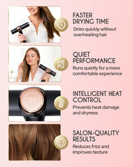 ELLA BELLA ionic dryer shows magnetic nozzle for targeted airflow and defined finishes.