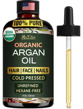 Ella & Eden Argan Oil bottle with USDA certification for healthy hair and skin.