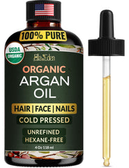Ella & Eden Argan Oil bottle with USDA certification for healthy hair and skin.