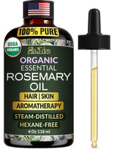 Ella & Eden rosemary oil bottle close-up highlighting purity and quality.