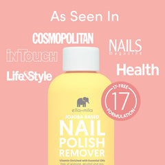 close-up of ella+mila with jojoba oil and vitamins A C E for nourished nails.