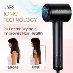 ELLA BELLA compact plasma hair dryer digital display highlights precise heat and speed control