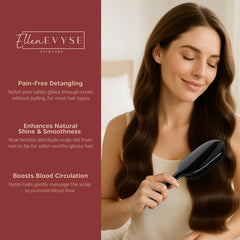 Ellen Evyse Boar Bristle Hair Brush bristles close-up shows boar and nylon mix for gentle detangling.