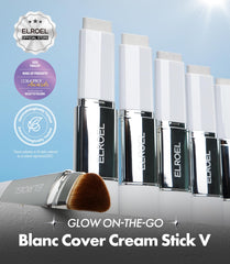 ELROEL Blanc Cover Stick V color-change action creates a skin-matching tint on application.