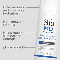 EltaMD Skin Recovery Light front bottle highlights daily use for sensitive and acne-prone skin.