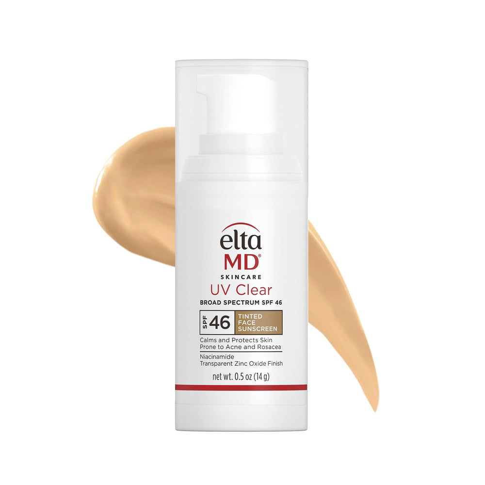EltaMD UV Clear tinted sunscreen pump bottle provides oil-free SPF 46 protection.