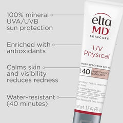 EltaMD UV Physical Rosy Tint bottle back shows SPF 40 and mineral formula.