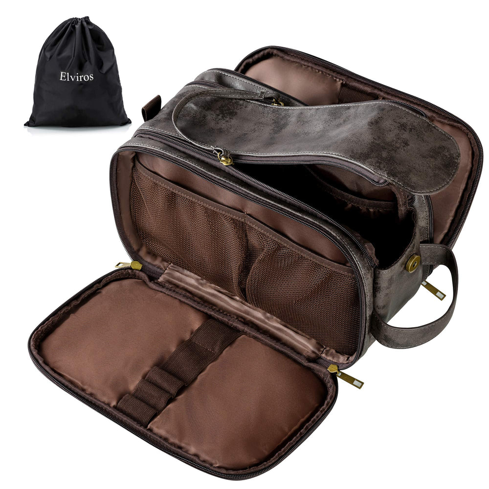 Elviros toiletry bag large opening shows easy access for quick packing and unpacking