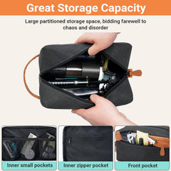 Elviros toiletry bag leather-appearance close-up highlights premium PU leather for durable travel styling.