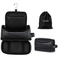 Elviros toiletry bag in PU leather, closed view highlights premium travel durability.