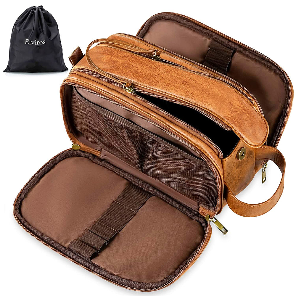 Elviros travel toiletry bag in waterproof PU leather protects cosmetics on trips