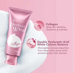 EMBEAUTY SENKA Perfect Whip Collagen foam closeup highlights rich lather for soft skin