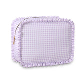 Embrunioice gingham ruffle bag front view shows travel-ready style.