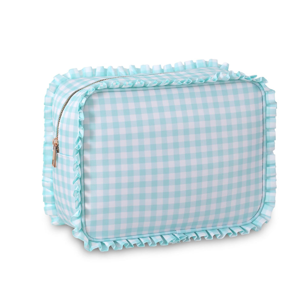 EMBRUNIOICE gingham ruffle makeup bag mint for cosmetic organization