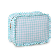 EMBRUNIOICE gingham ruffle makeup bag mint for cosmetic organization