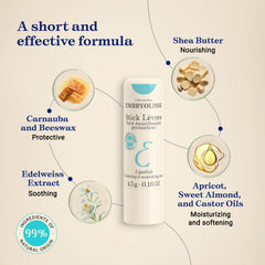 Embryolisse lip balm on lips and surrounding dry skin for soothing relief